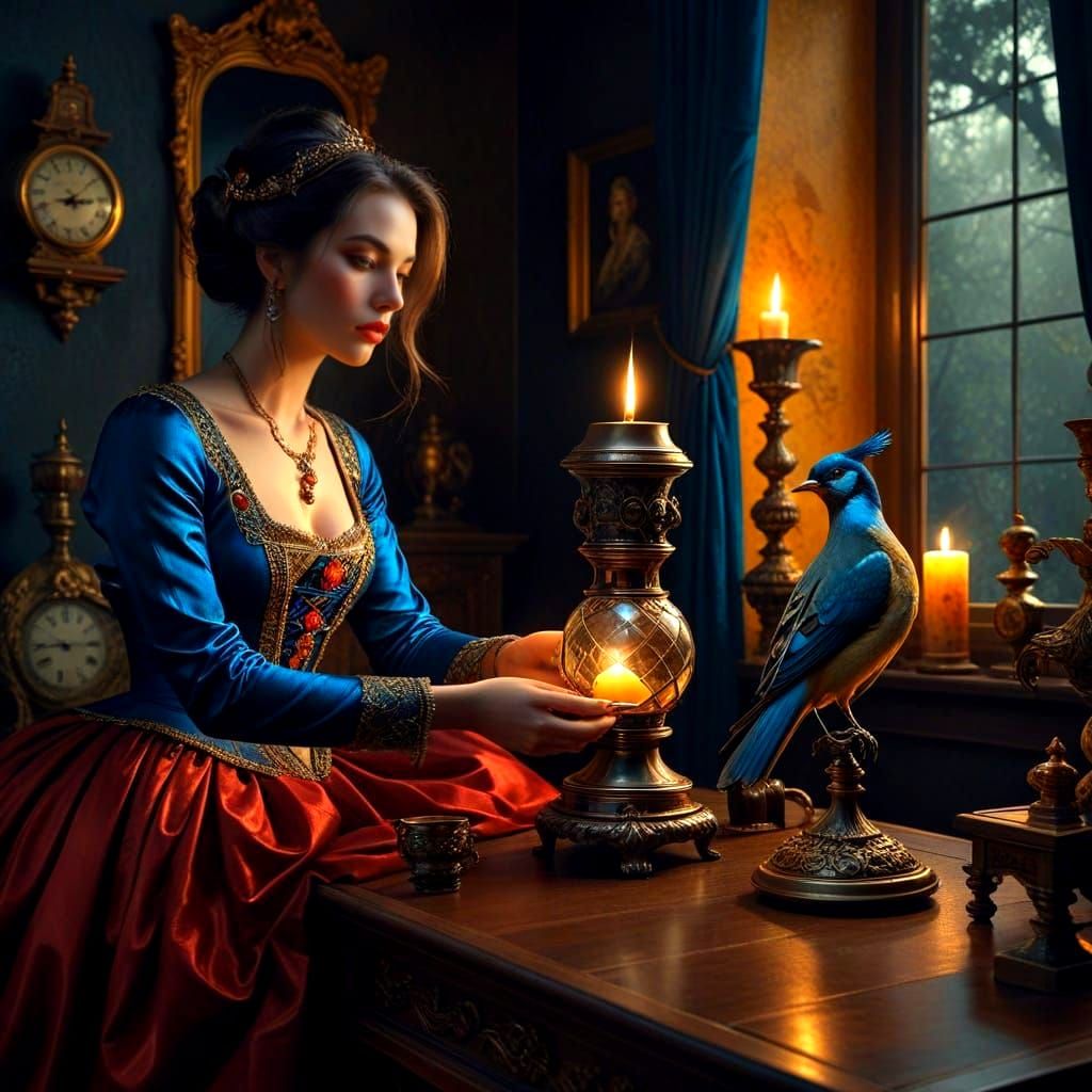 Elegant Lady in Surreal Medieval Boudoir