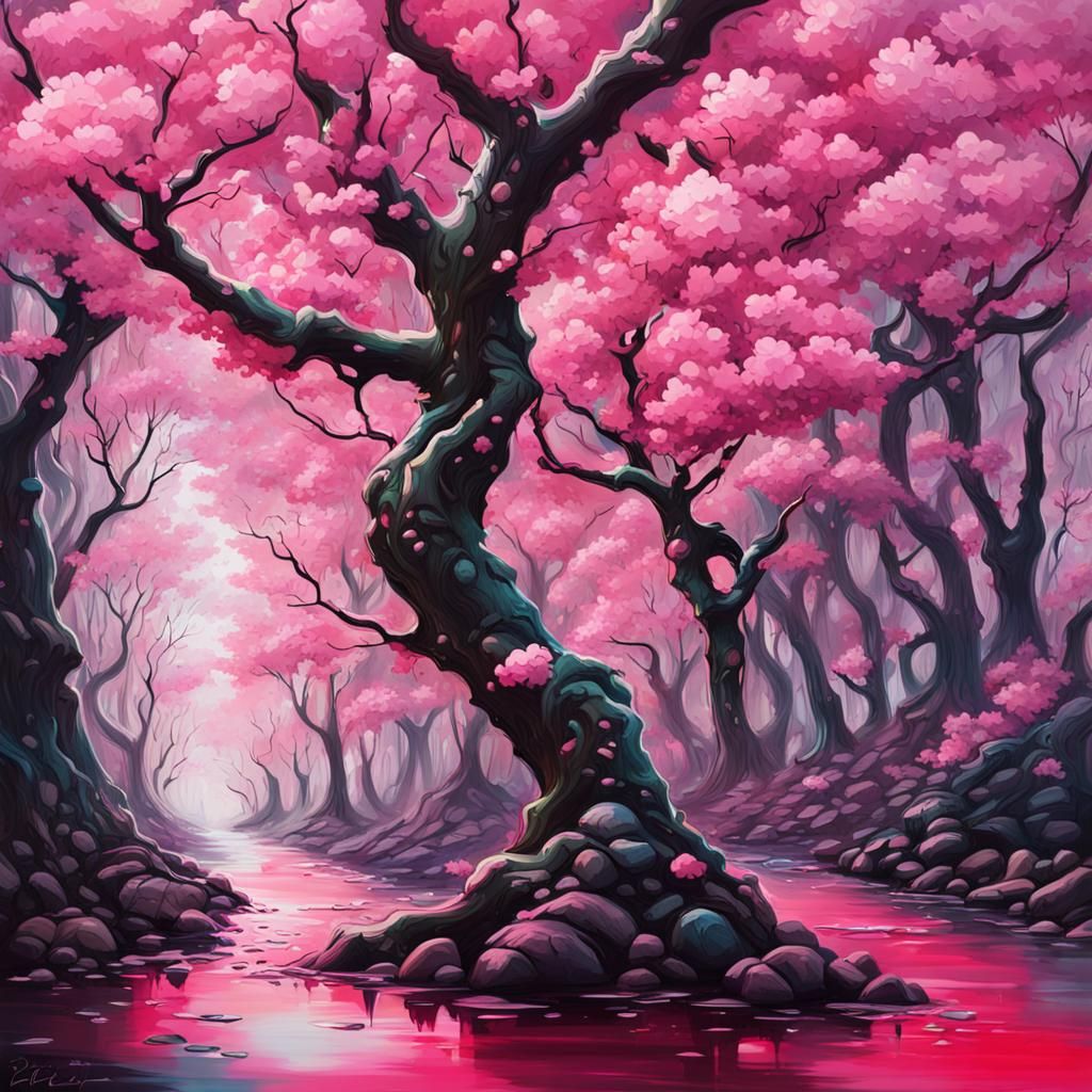 cherry blossom forest