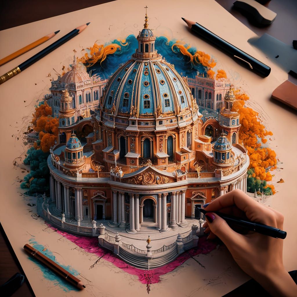 A stunning 3D render of a pencil sketch showcasing an elaborate ...