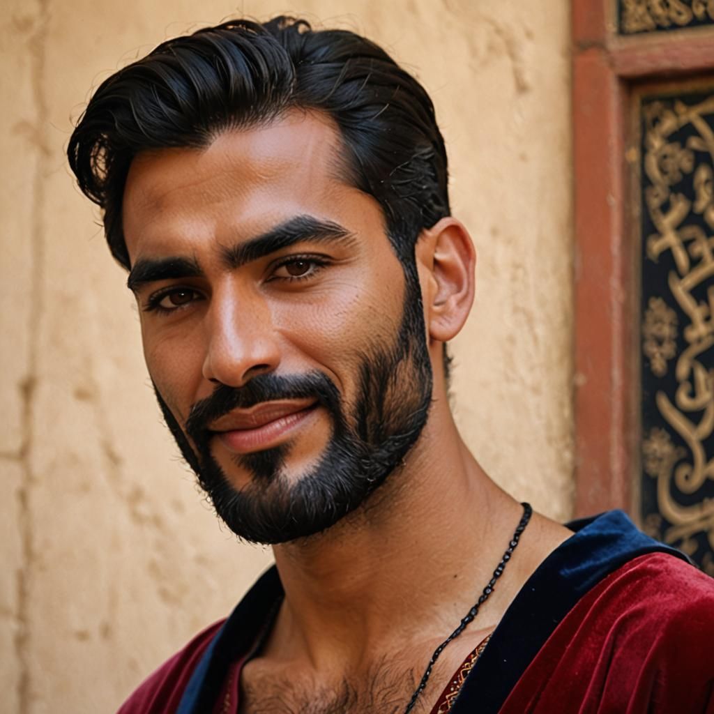 A handsome man with black hair and beard
