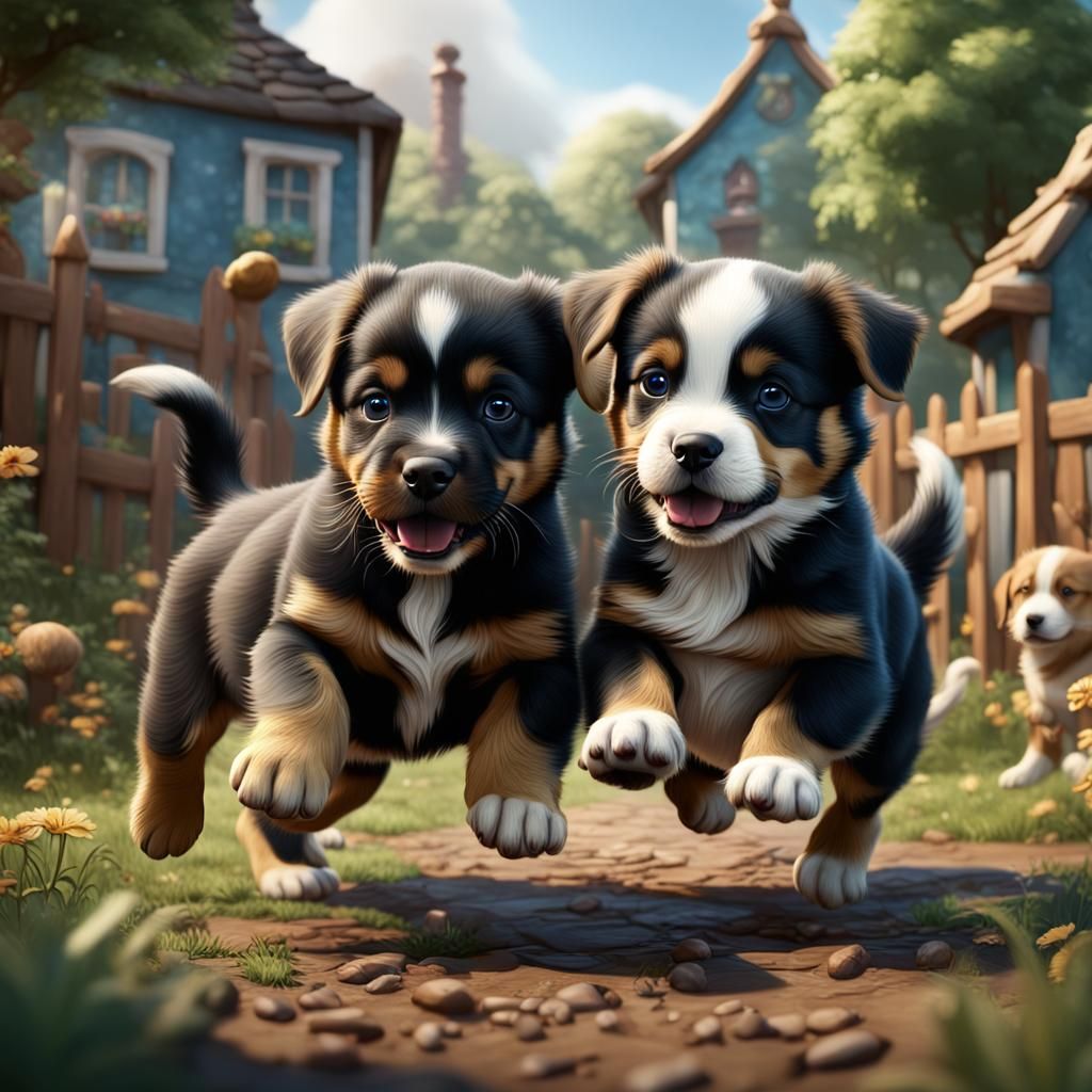 Frolicking puppies   by @Fritholf