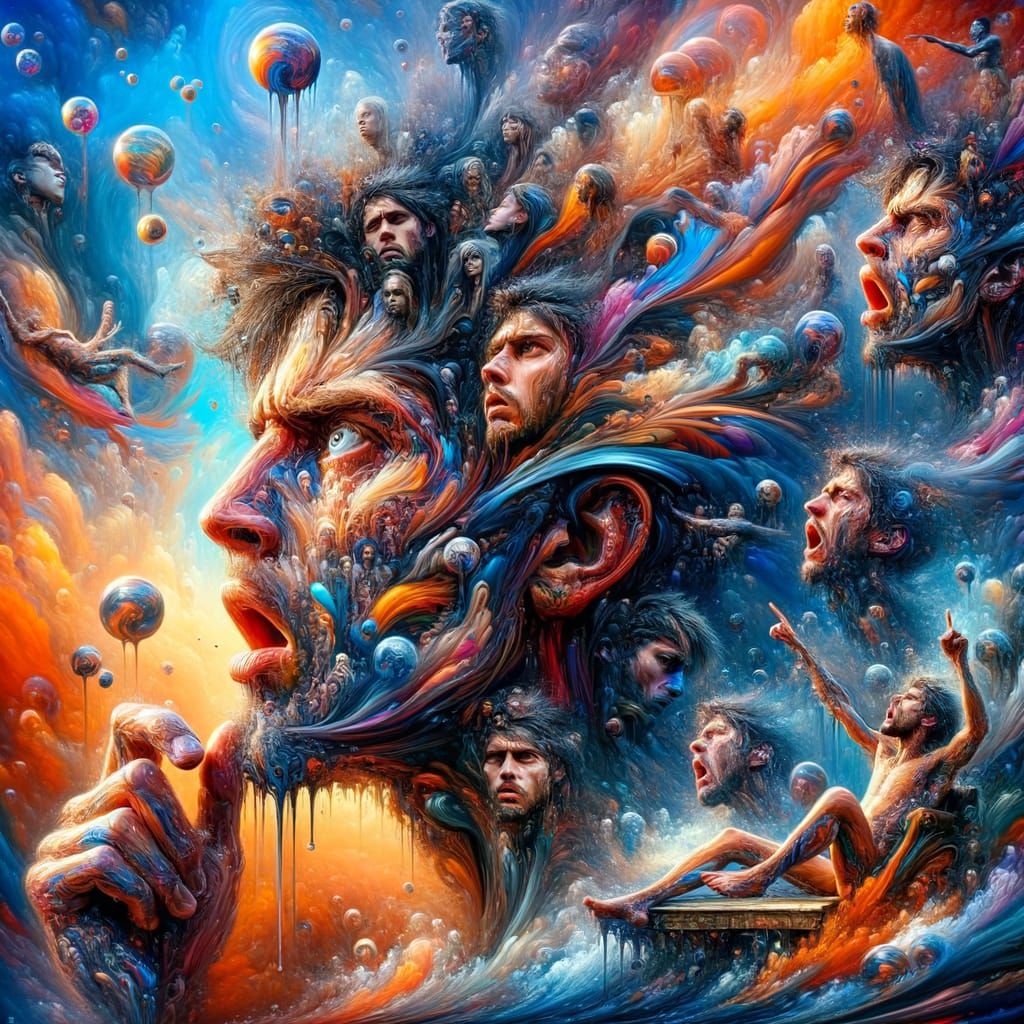 Existential Angst Young Man Screaming, Double Exposure Surre...