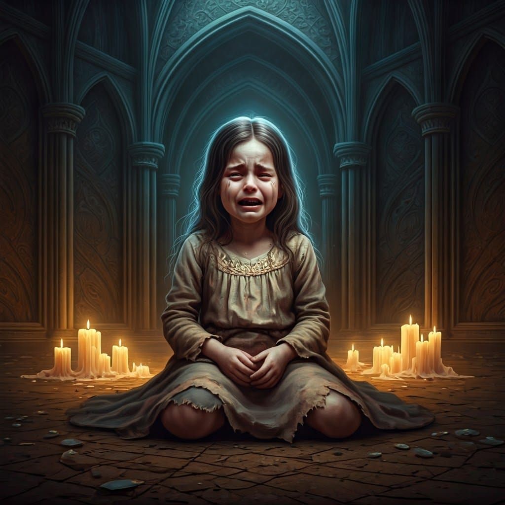 Despairing Young Girl in Mystical, Forgotten Era