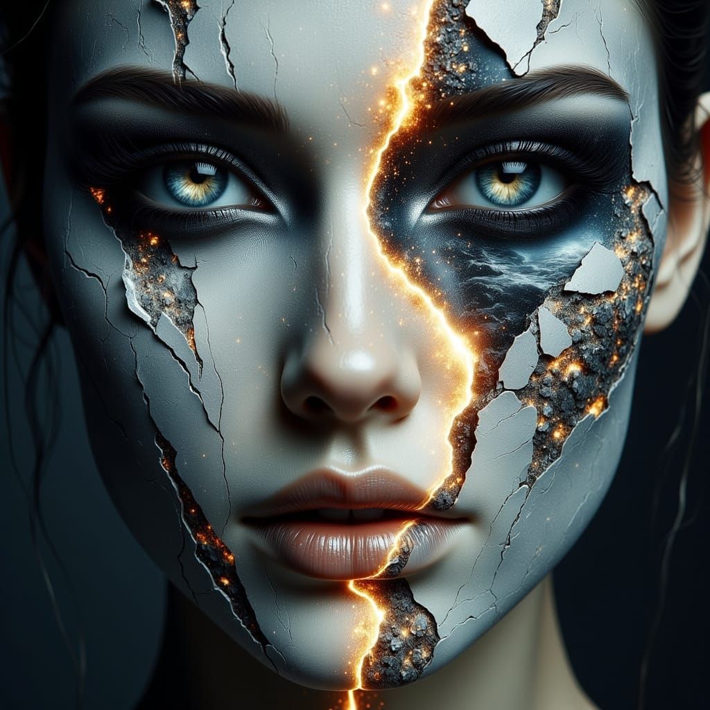 Gothic Double Exposure: Woman and Winter Fjord