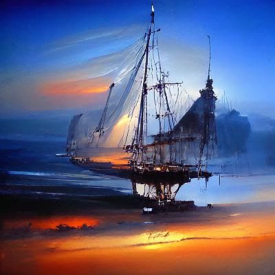 sailing ship at dawn