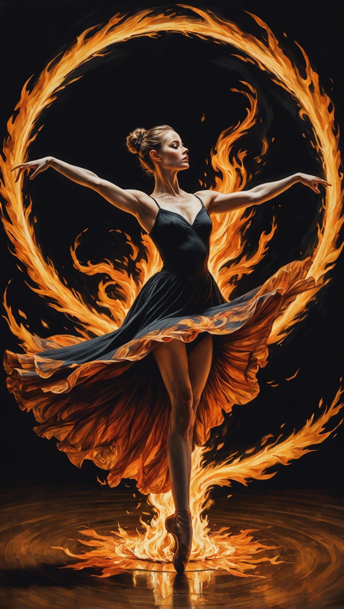 Flame-Kissed Reverie: Ballerina's Circle of Fire  by @Heralyn