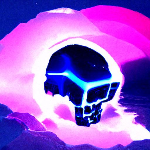 synthwave skull floating in void