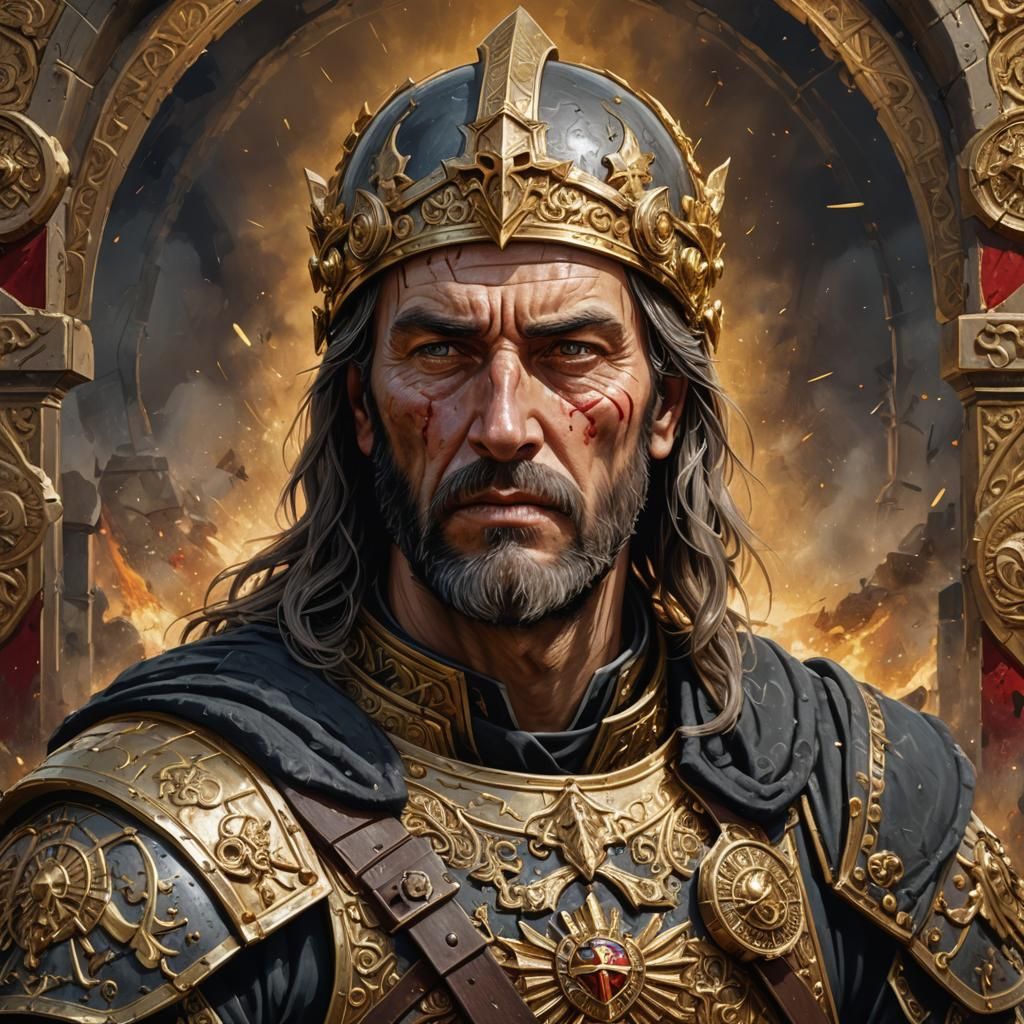 40 years old, pale skin gold leader of the Frankish army, th...