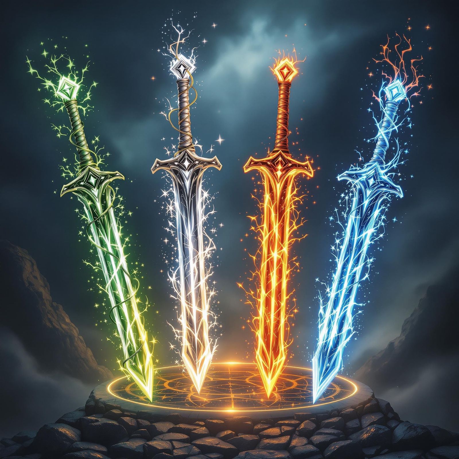 Earth, Air, Fire, Water Swords  by @KrisB