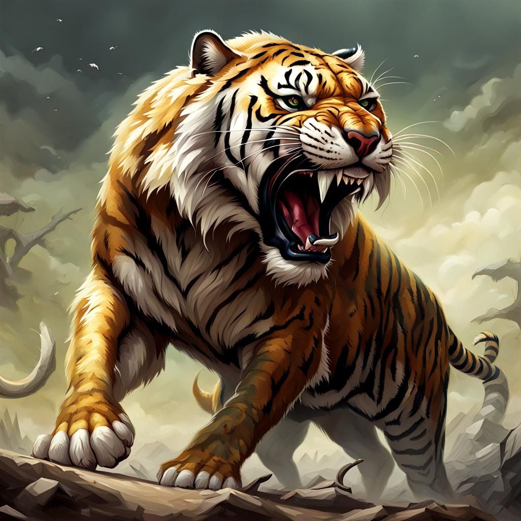 Rabid Sabertooth Tiger - AI Generated Artwork - NightCafe Creator