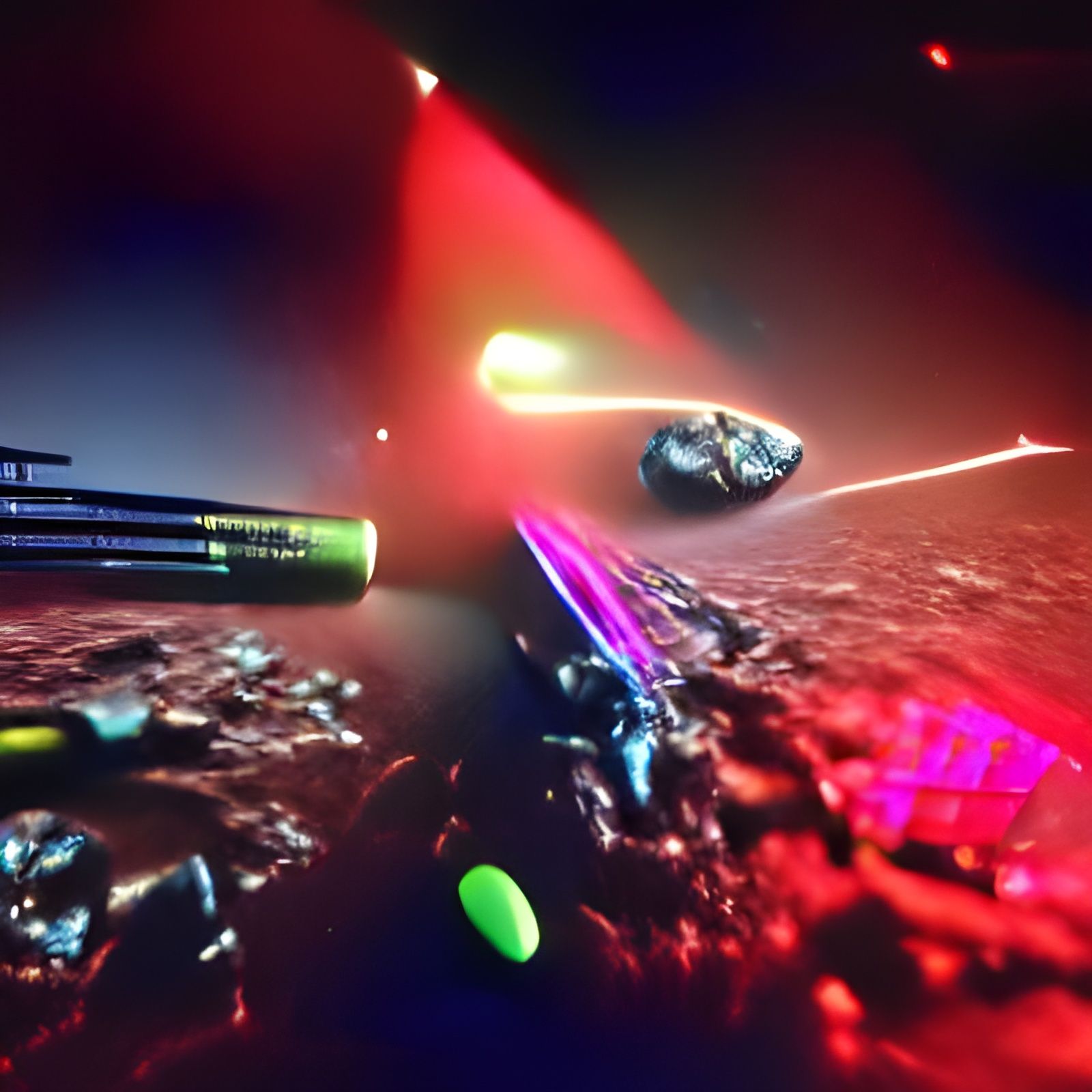 In space. Spaceships shooting laser beams at enemy planet. 8k resolution  meteorites. glowing neon VRay - AI Generated Artwork - NightCafe Creator