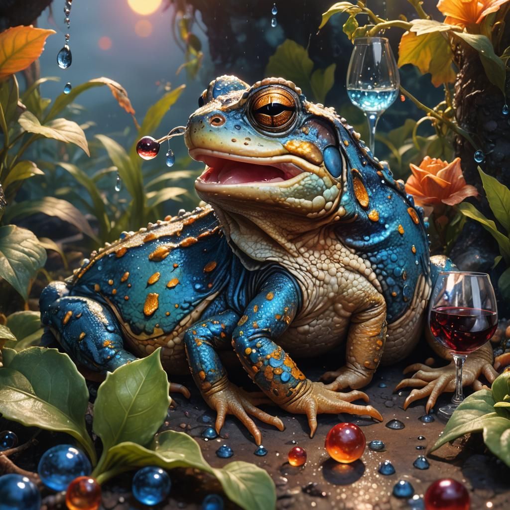 Toad and Lizard Share Wine: Fantasy Digital Art