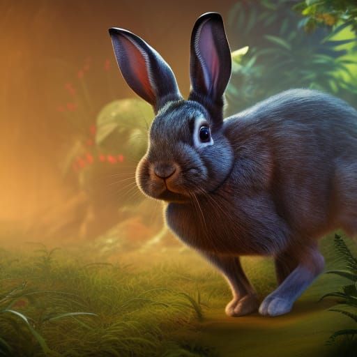 An African rabbit running in the jungle