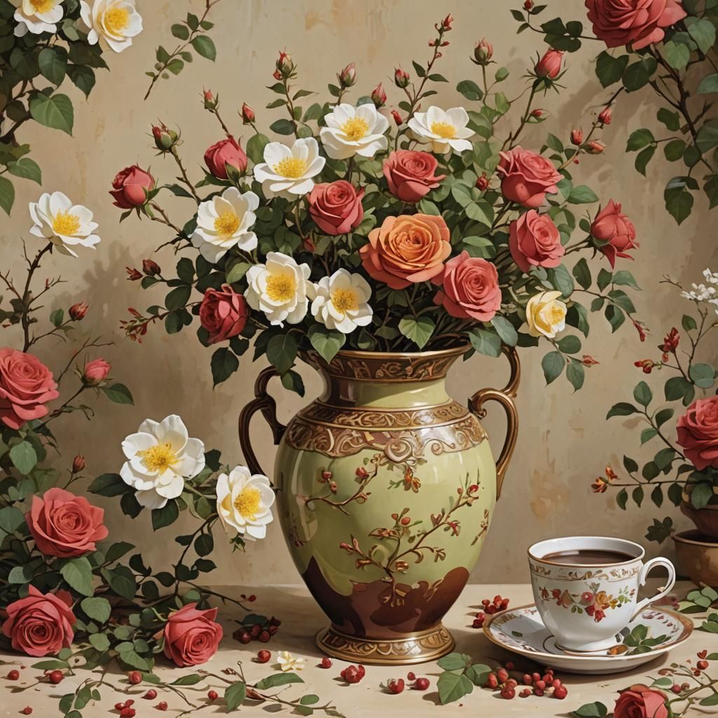 Barberry Roses and Irish coffee colored primroses