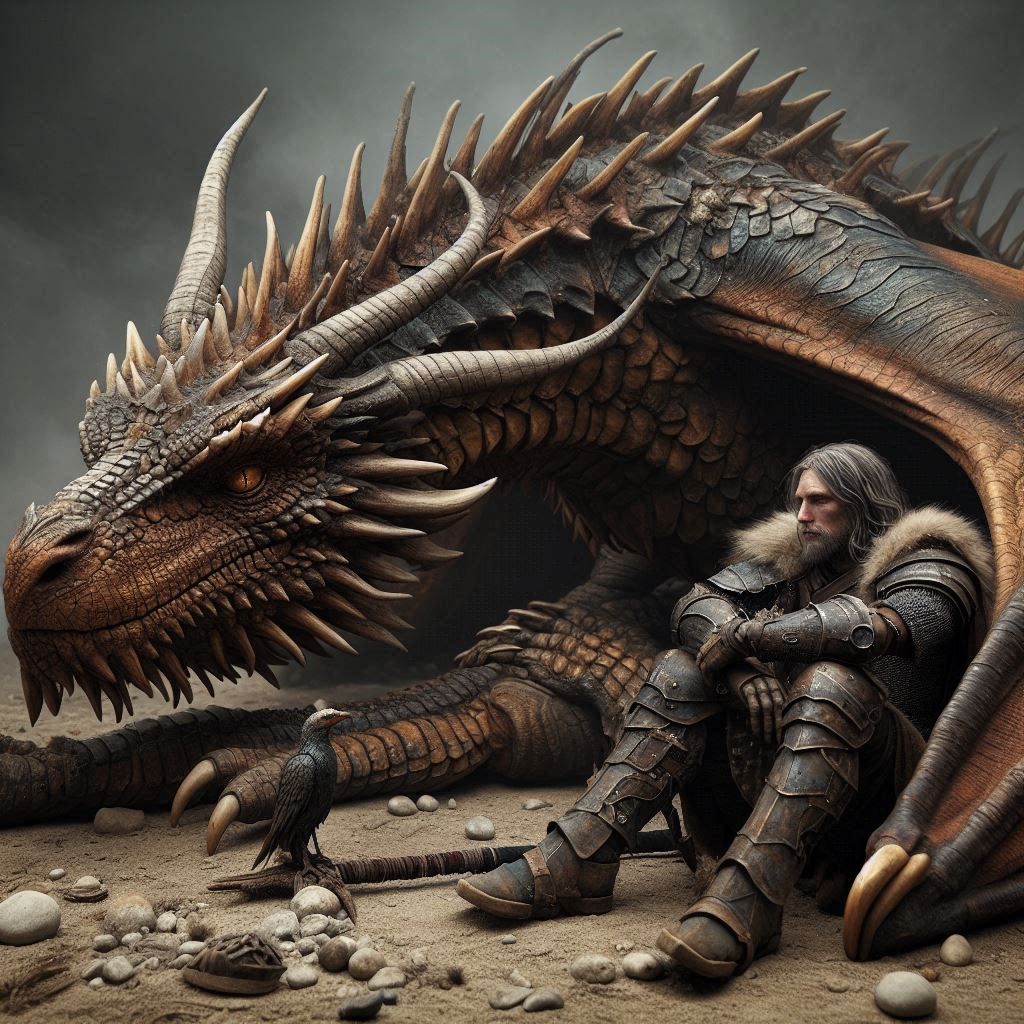 dragon and warrior resting