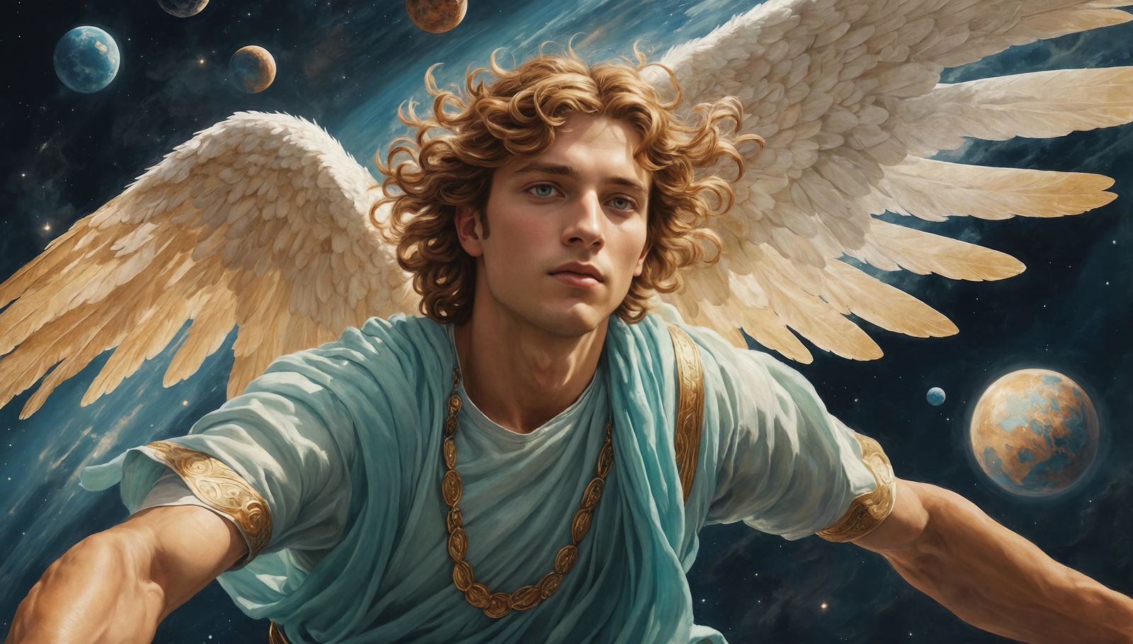 The angel Raphael descending to earth. 'Down thither prone in flight / He speeds, and through the vast ethereal sky / Sa...