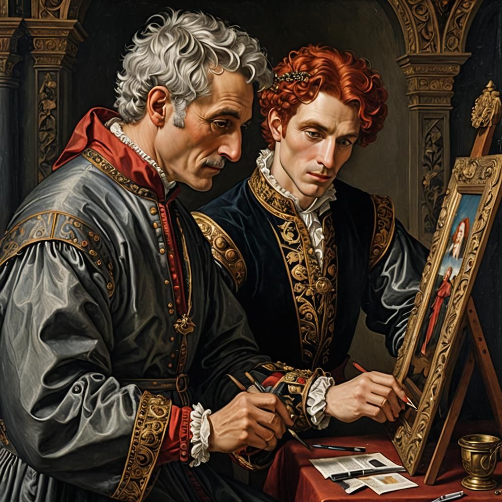 Verrocchio shows Leonardo how its done  by @Dr T