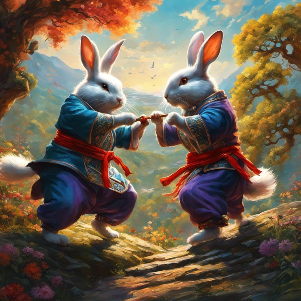 two kung fu bunnies - AI Generated Artwork - NightCafe Creator