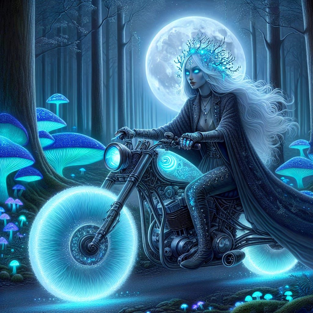 Lunarpunk Motorcycle Rider