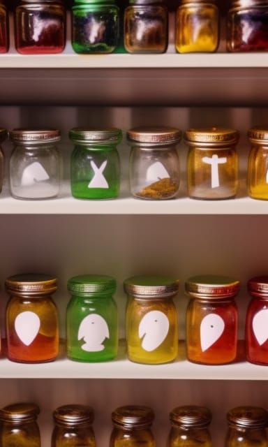 Glass Bottles and jars with emoji! on the labels, mysterious...