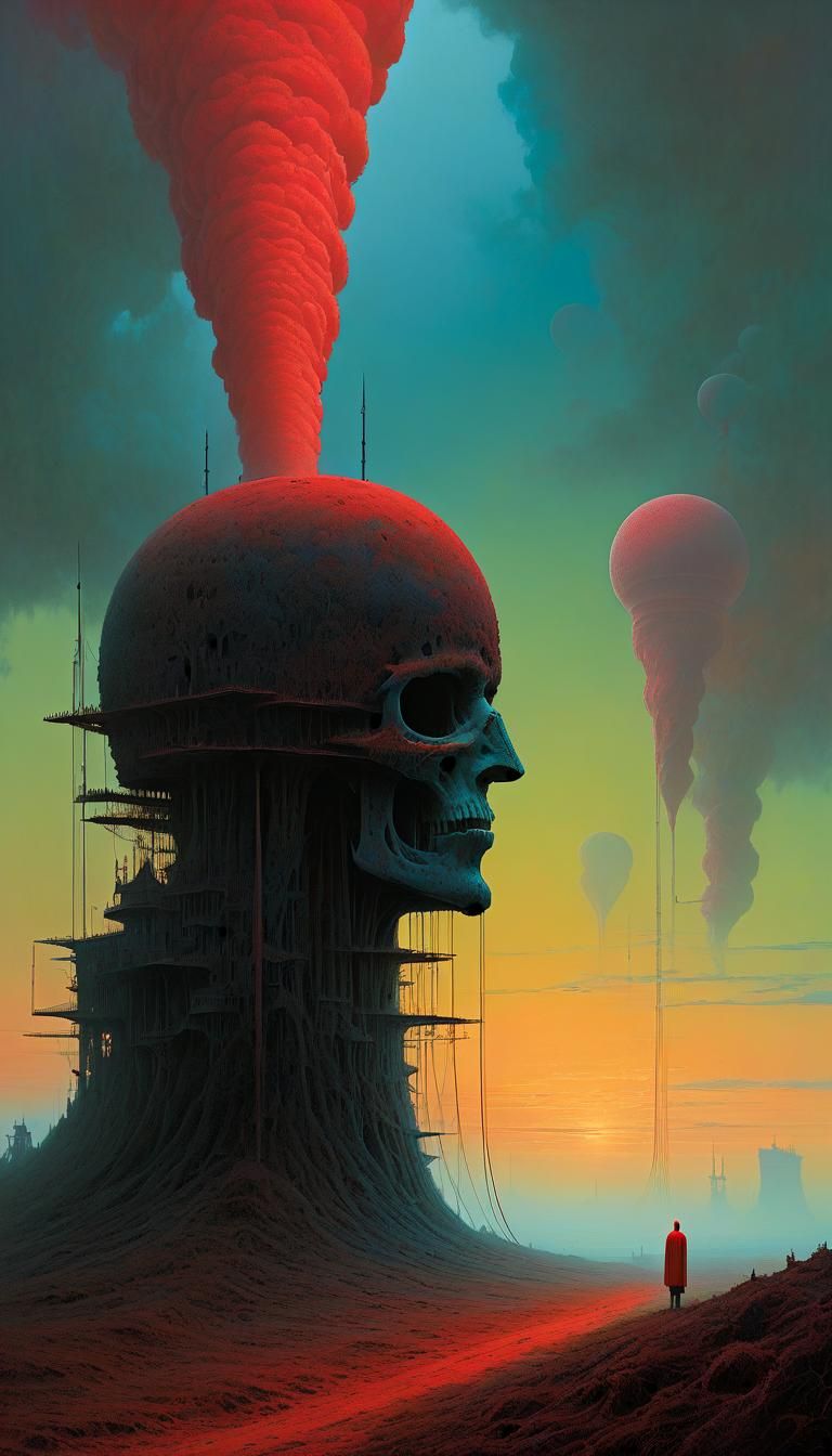 A very long and thin tongue., surreal pop artwork by Zdzisla...