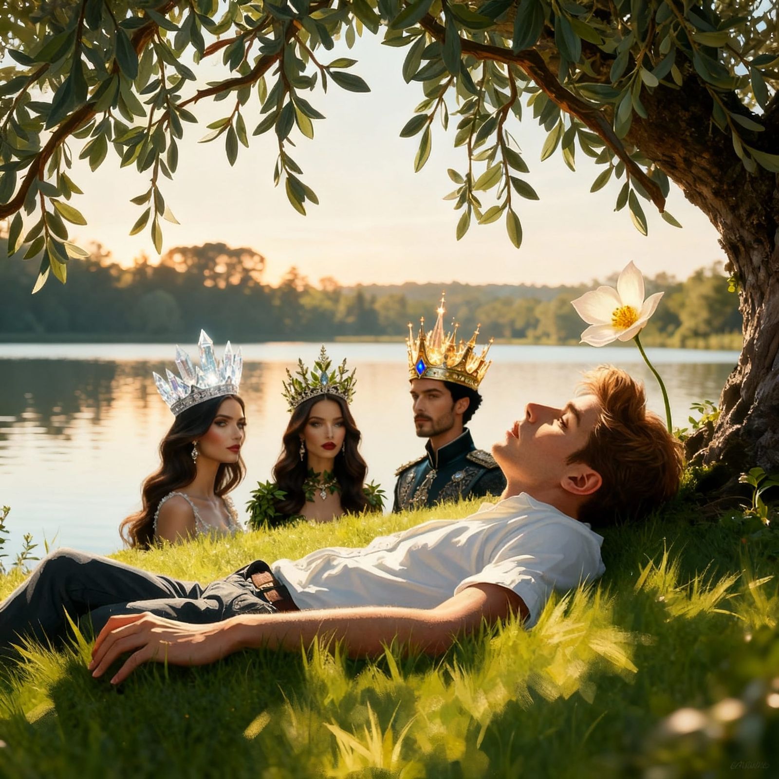 Man Dreams of Olive Tree Garden with Hidden Flower