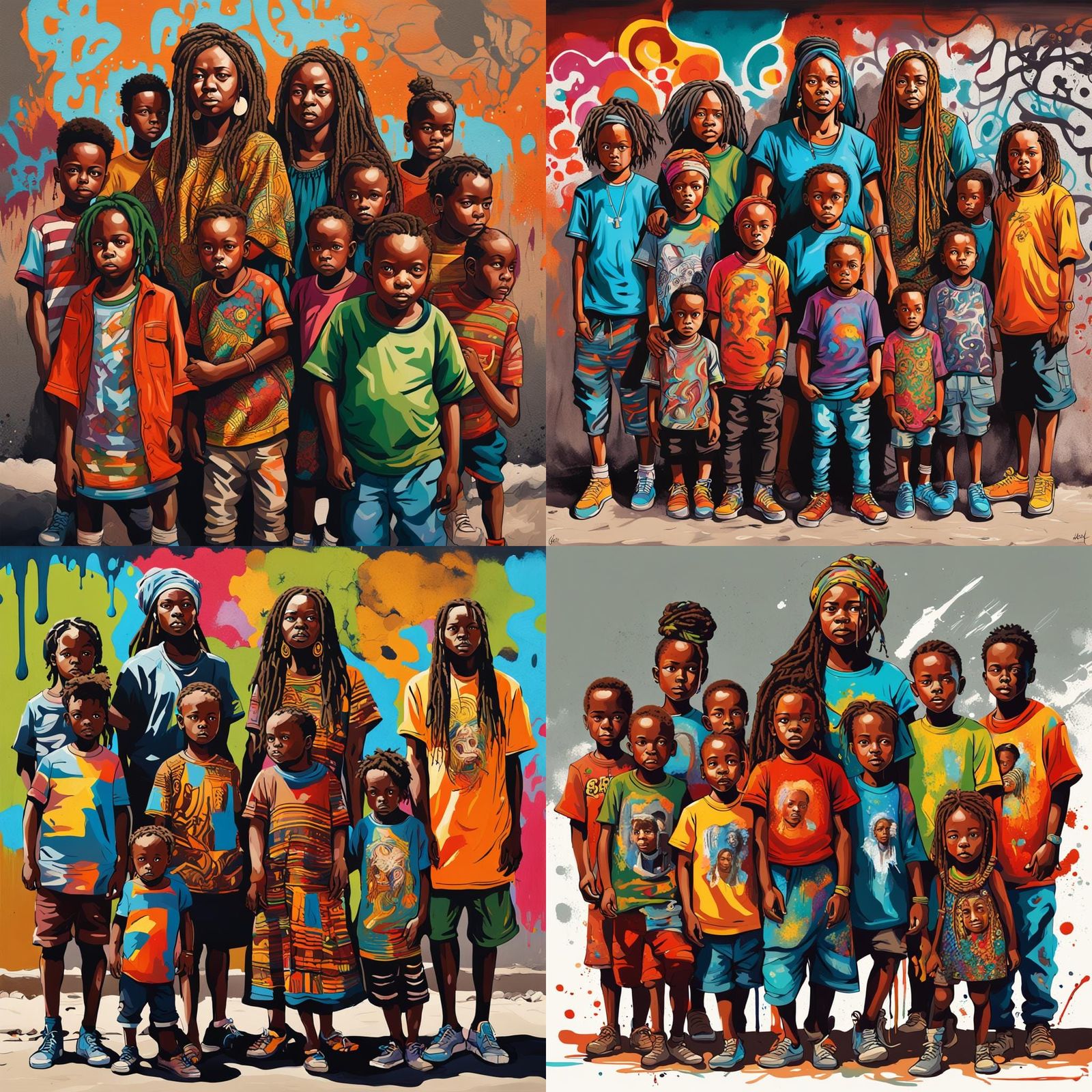 African Garbs on a woman and her seven children which consis...