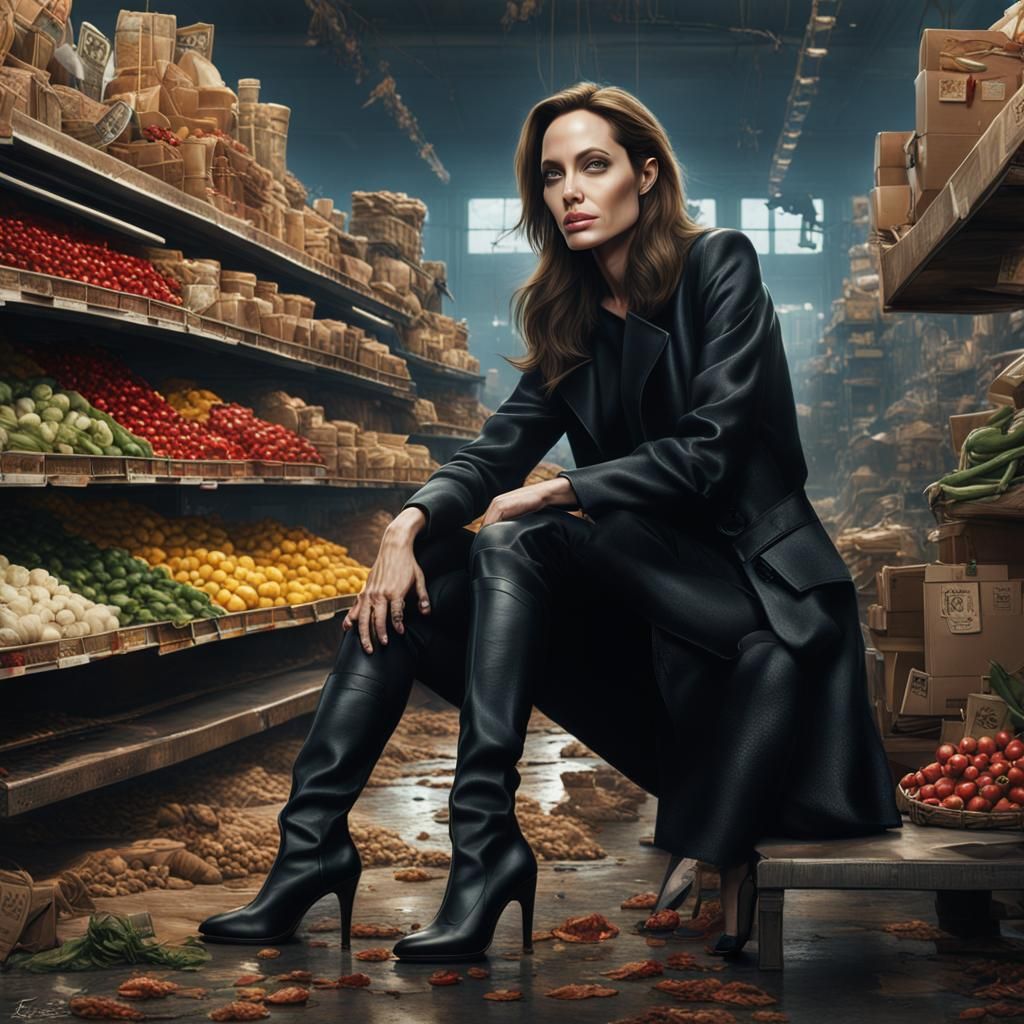 Angelina Jolie wears black ankle boots. She is the manageres...