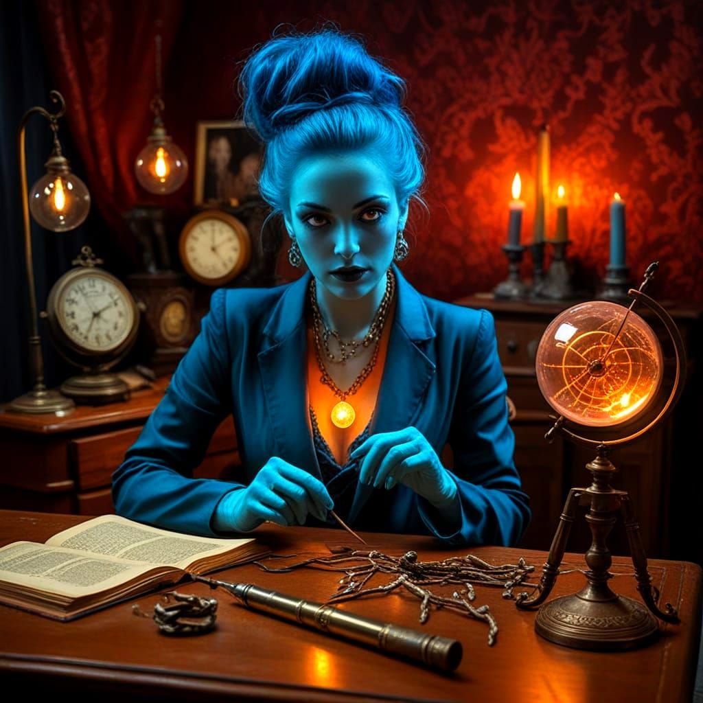 Ethereal Women in Moonlit Study