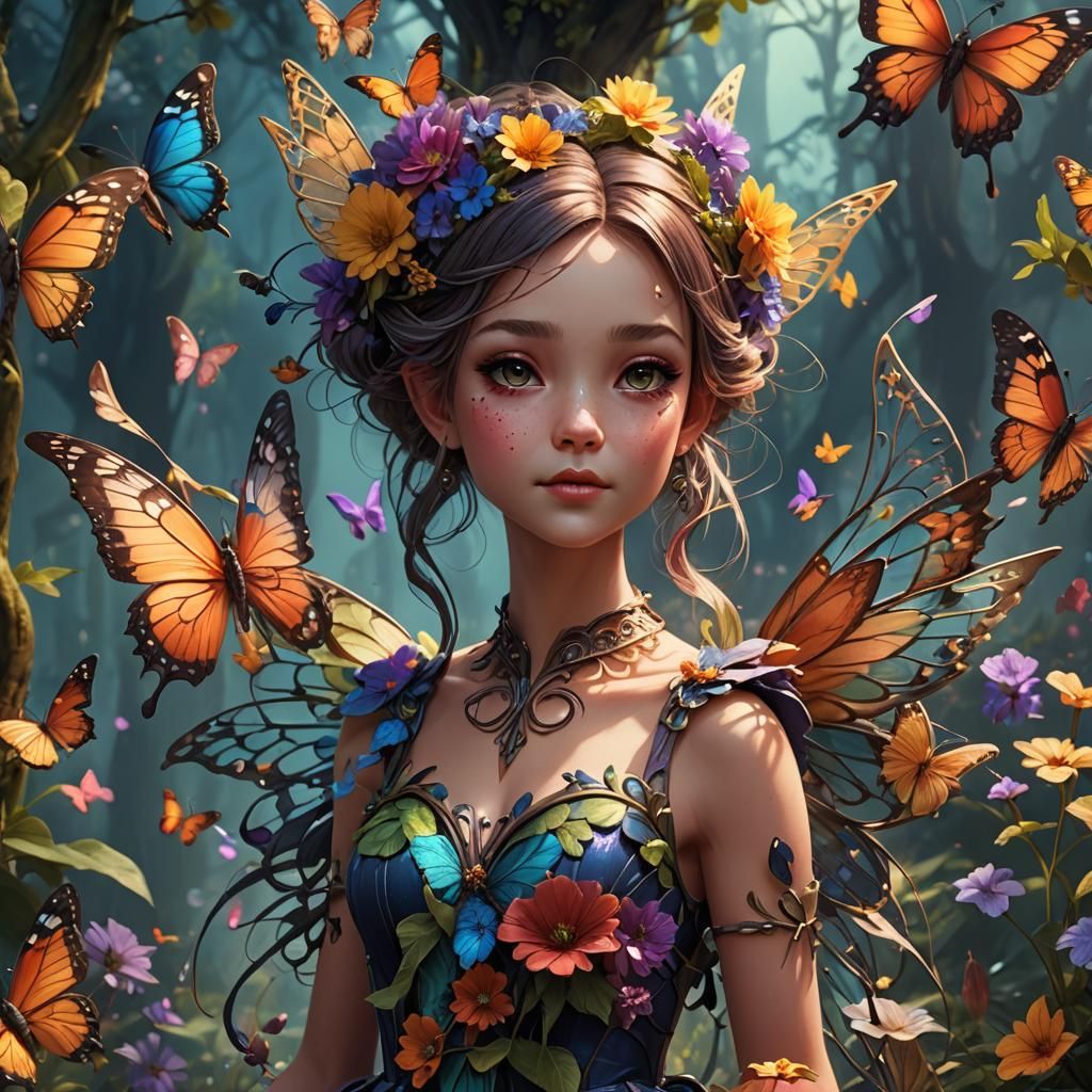 A flower girl fairy with butterfly wings