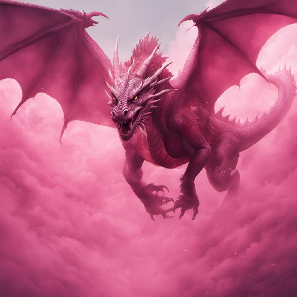 Dragon flying through a pink fog