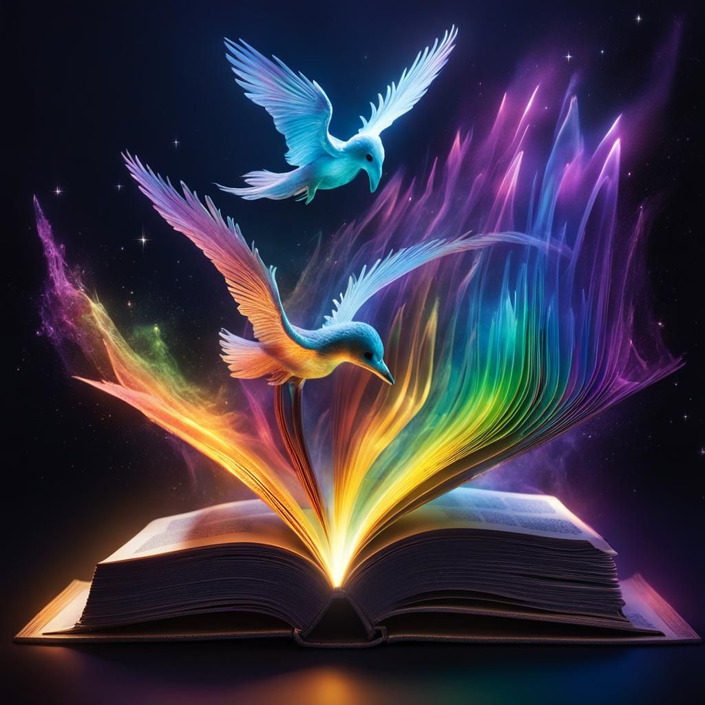 Ultra-high definition render of fantasy book of rainbow irid...