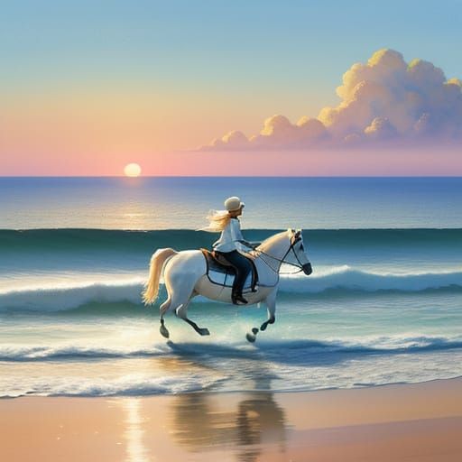 Child on Horse at Sunrise: Dreamy Watercolor