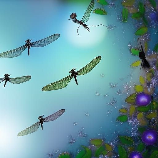 flight of the dragonflies, magical, iridescent, realistic