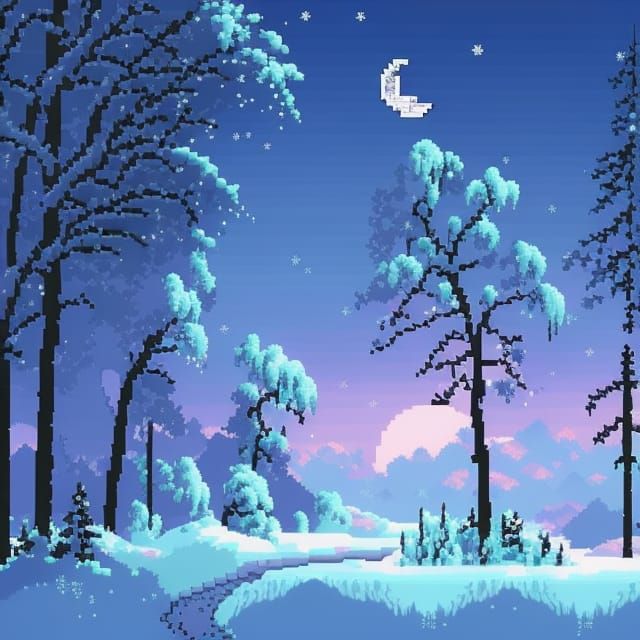 Snowy pixel night - AI Generated Artwork - NightCafe Creator