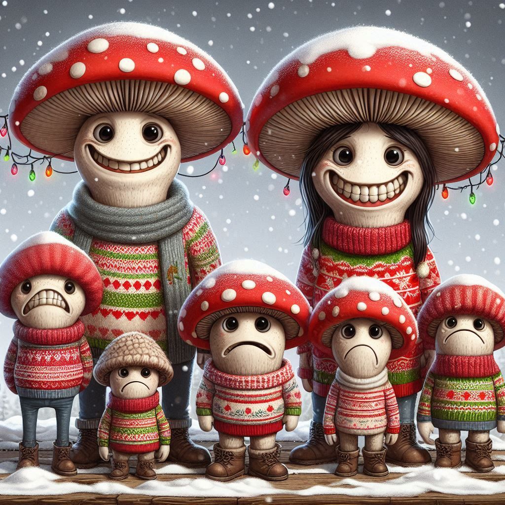 Crazy mushroom family portrait