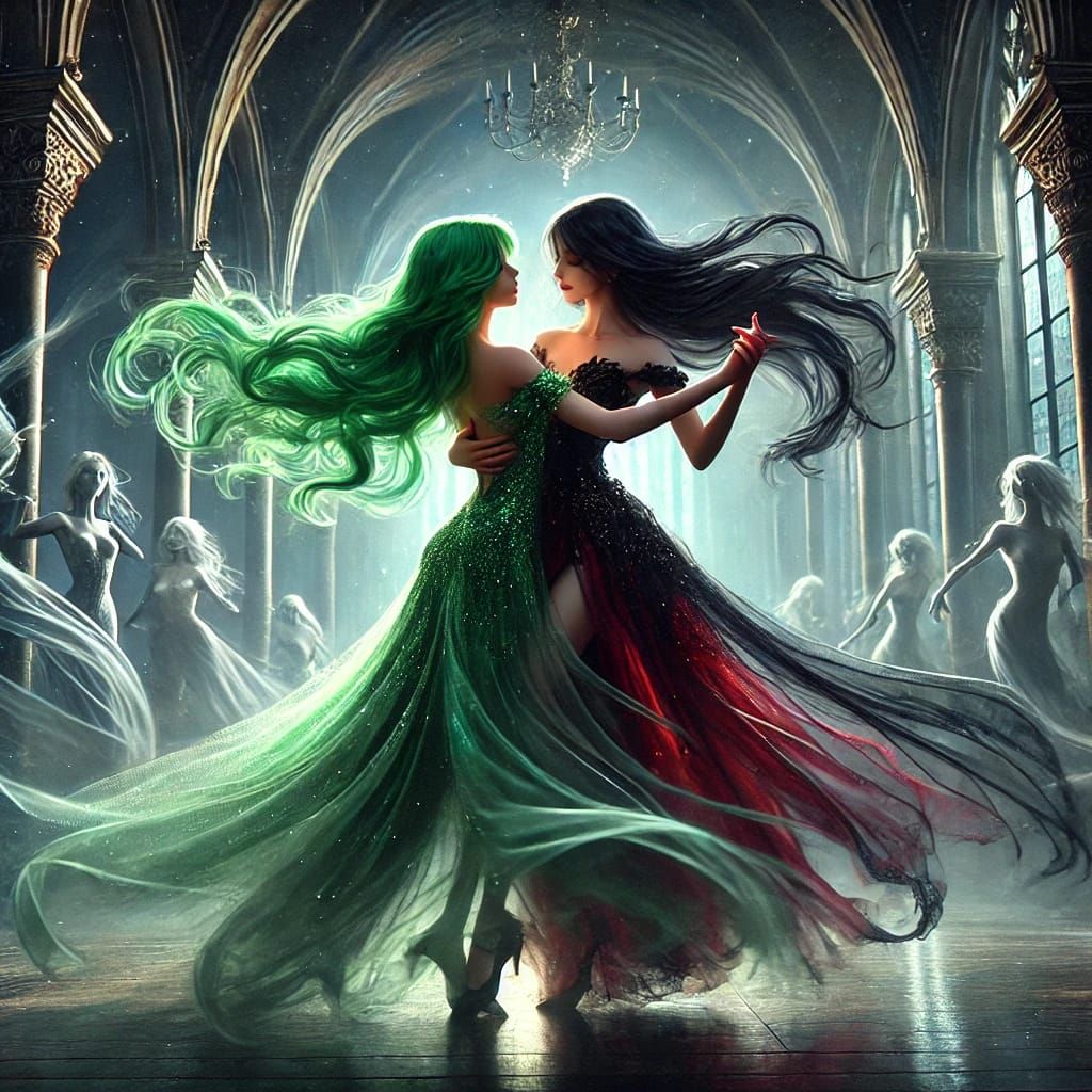 A witch and her lover in a dance