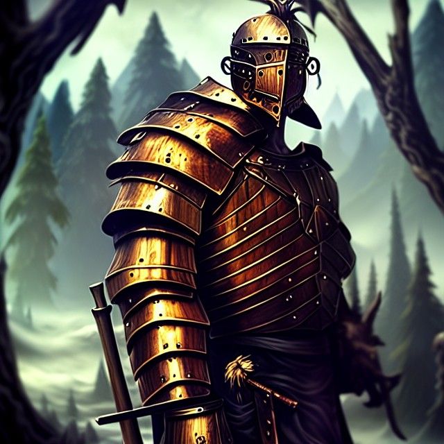 Man with wooden armor