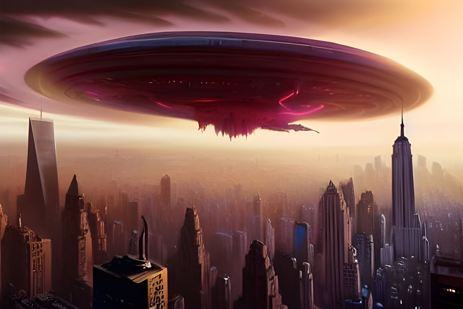 Gigantic Alien Spacecraft over New York  post-apocalyptic, 8...