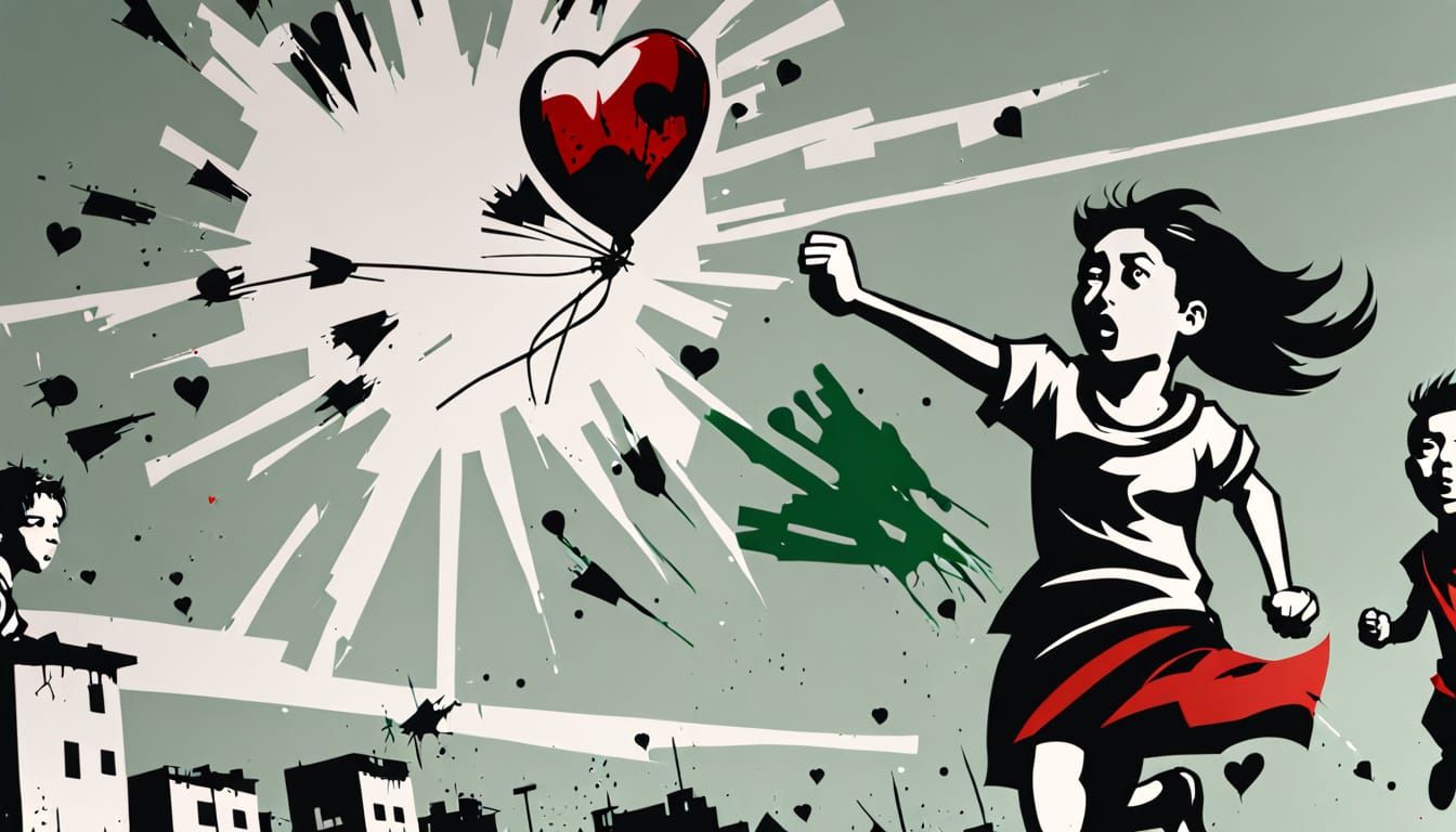 Banksy-Style Graffiti Art of Children with Balloons