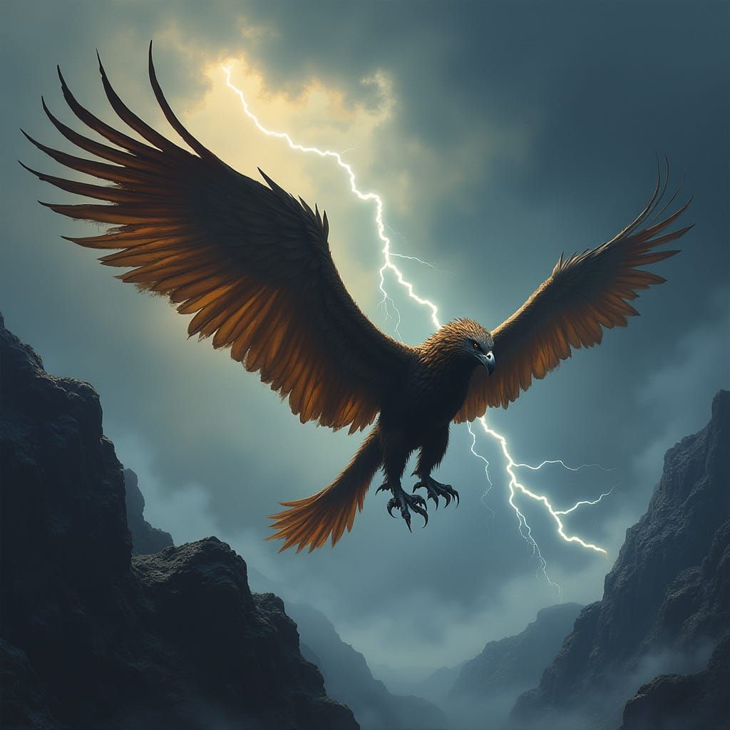 Majestic Griffin Soaring Through Stormy Sky in Dark Fantasy ...