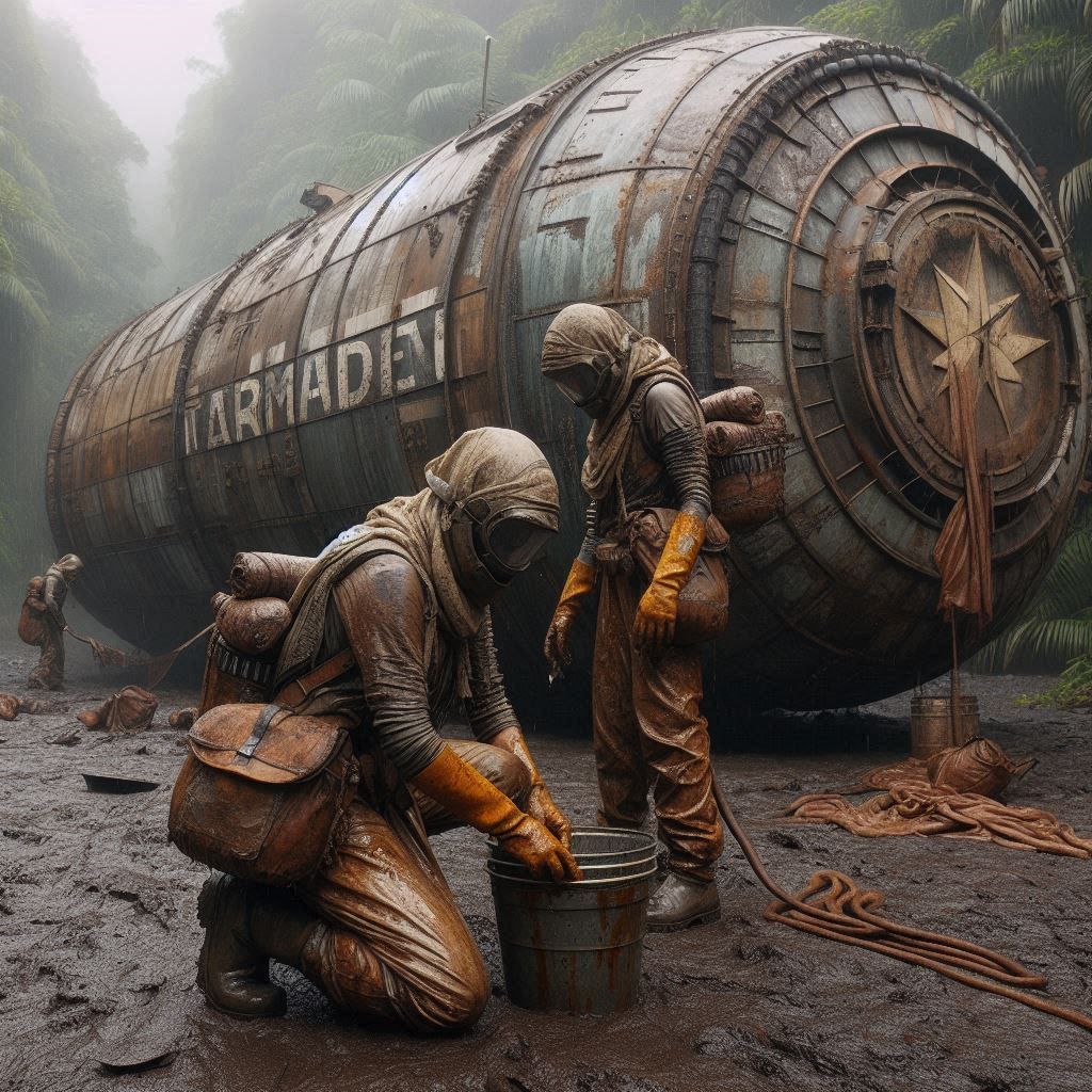 A few tired female workers are removing rust from an old spa...