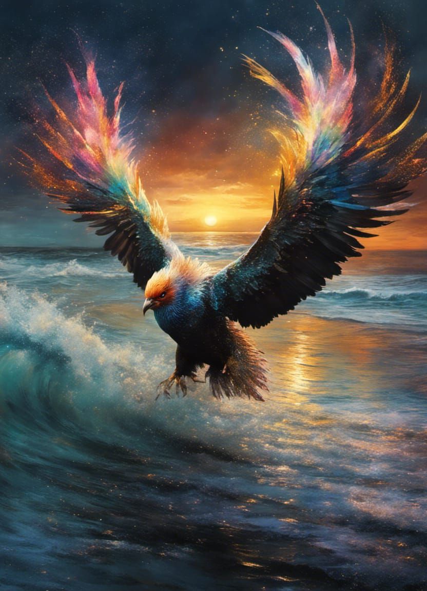 Bird rising out sea