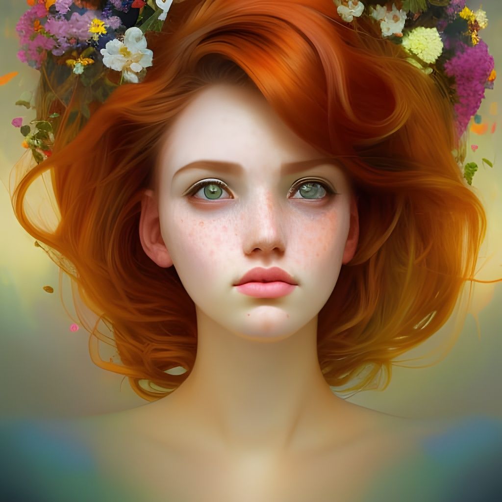 ethereal girl, freckles, big doe eyes, full lips, fiery locks of hair ...