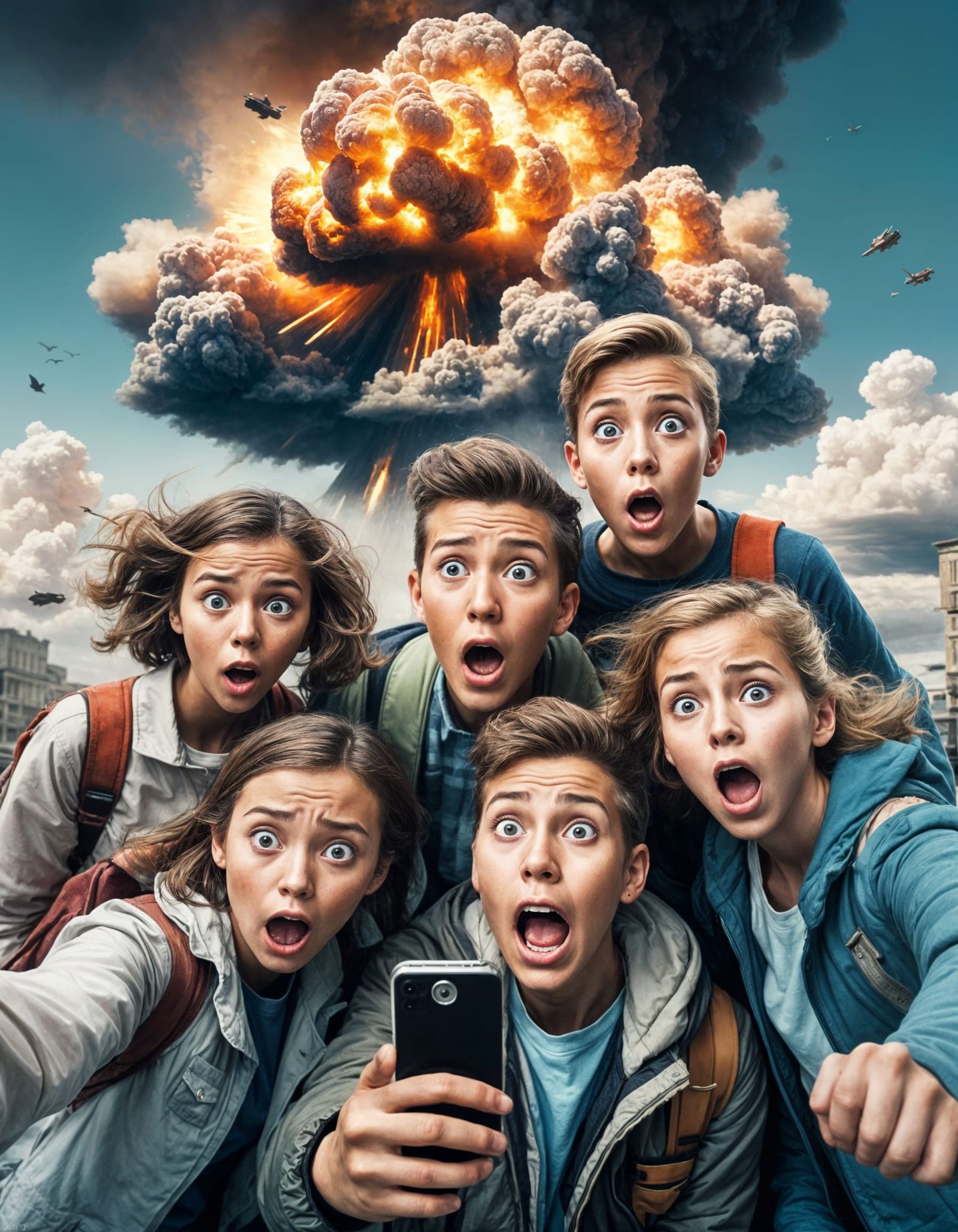 Children's Selfie Captures Nuclear Explosion in Background