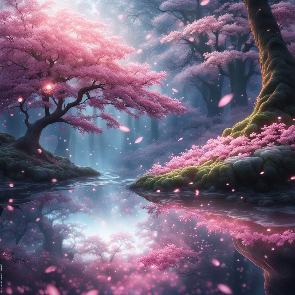 Cherry Blossom River Forest