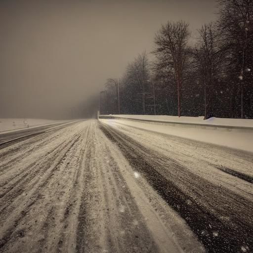 The snow is falling cause low invisible on the road. Driving...