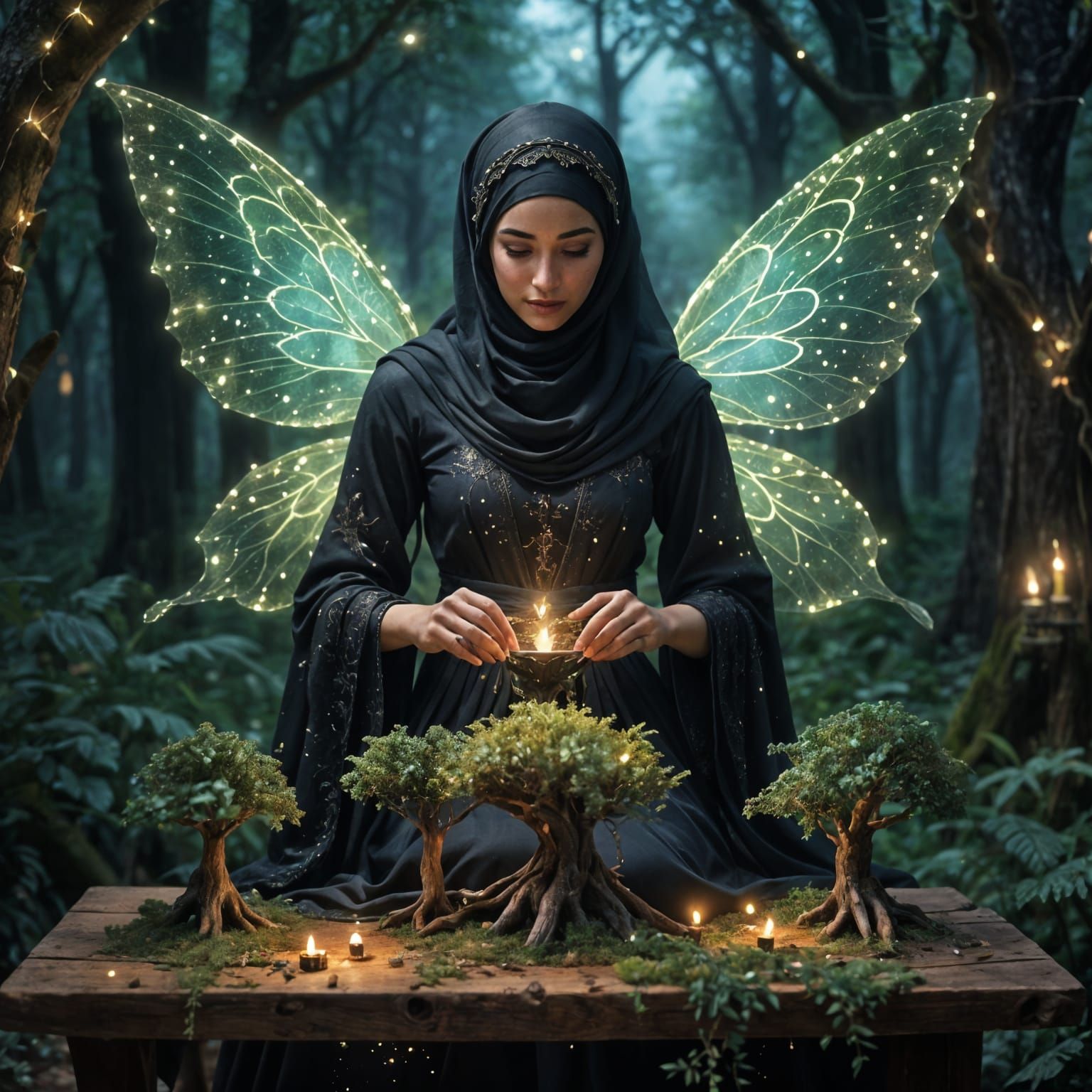 Bohemian Fairy Growing Trees in Enchanted Forest