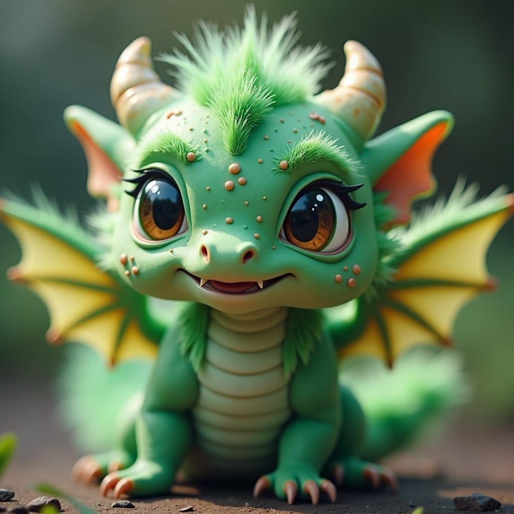 Emerald Baby Dragon with Soulful Eyes