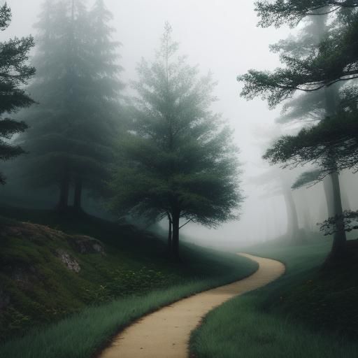 mysterious path through the misty valley,